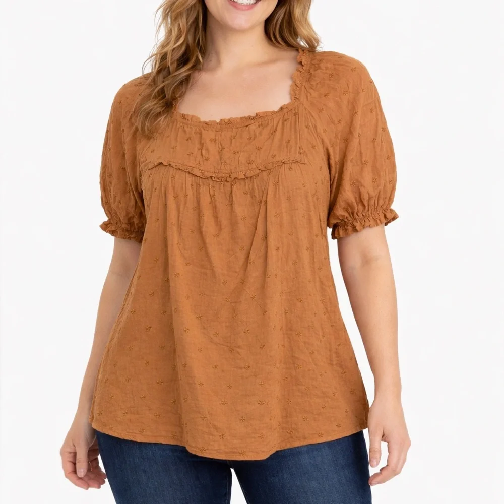Old Navy Brown Swiss Dot Square Neck Puff Sleeve Blouse Women’s L